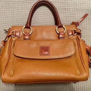Dooney & Bourke Brown Tan Camel Natural Leather Satchel Purse Bag Red Lining Key